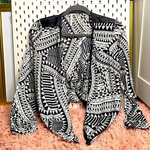 Asymmetrical black and white abstract light jacket